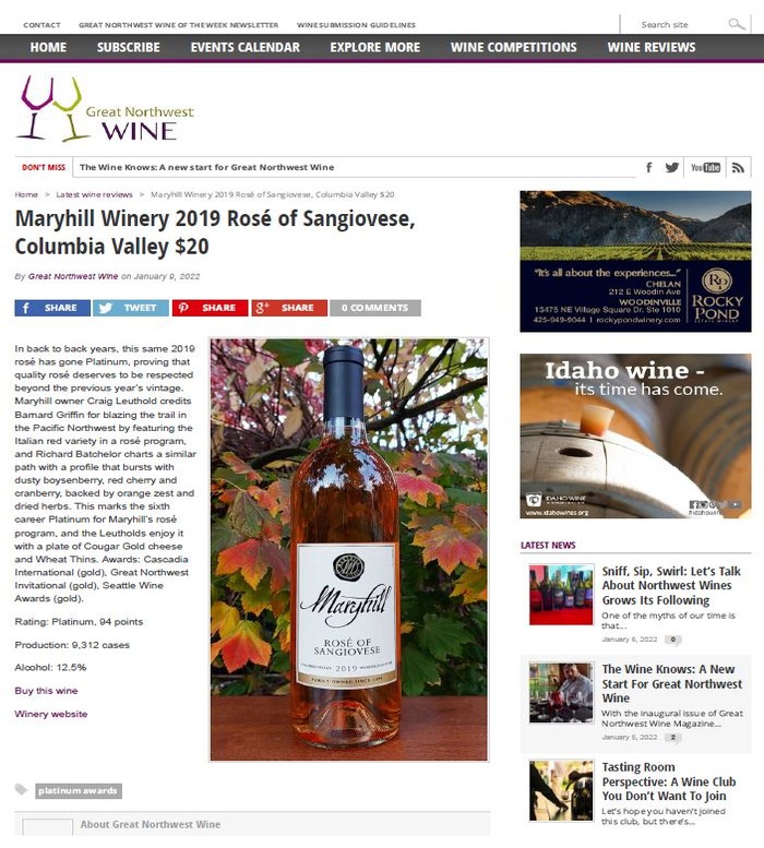 Great Northwest Wine 2019 Rose of Sangiovese Revie
